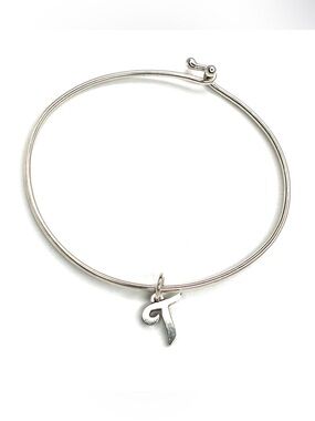 Authentic James Avery Hook-On Bracelet & Script Letter T Charm Silver Set
